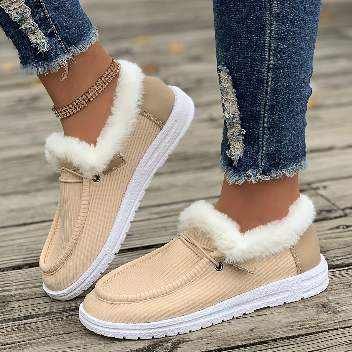 Plush Lined Thermal Snow Shoes Winter Keep Warm Non Slip Boat Shoes