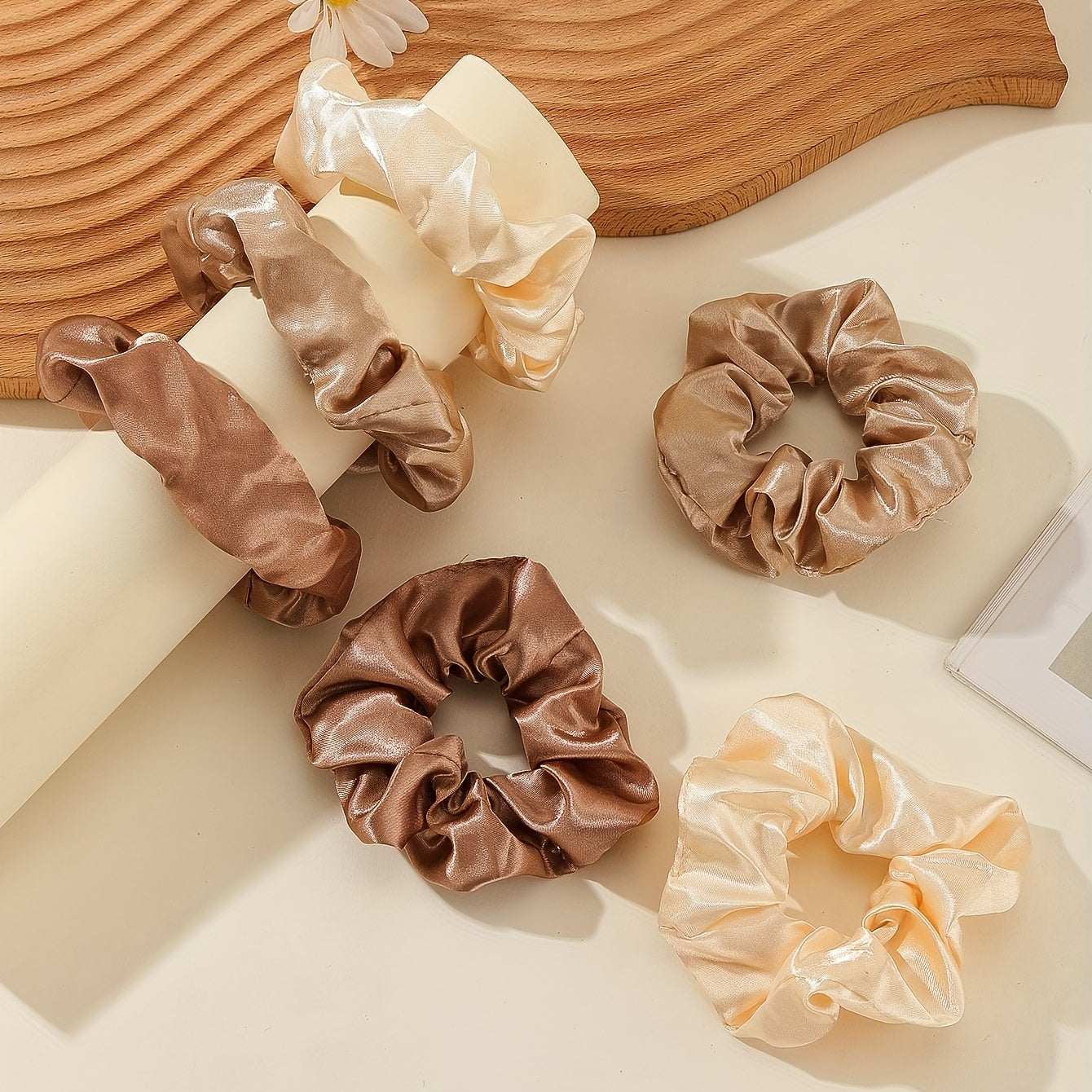 6pcs Soft Style Satin Scrunchies Hair Rope Ponytail Holder Hair Tie