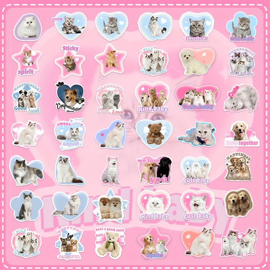 48pcs Cat & Dog Stickers Pack for Kids Laptop Luggage Notebook Bike