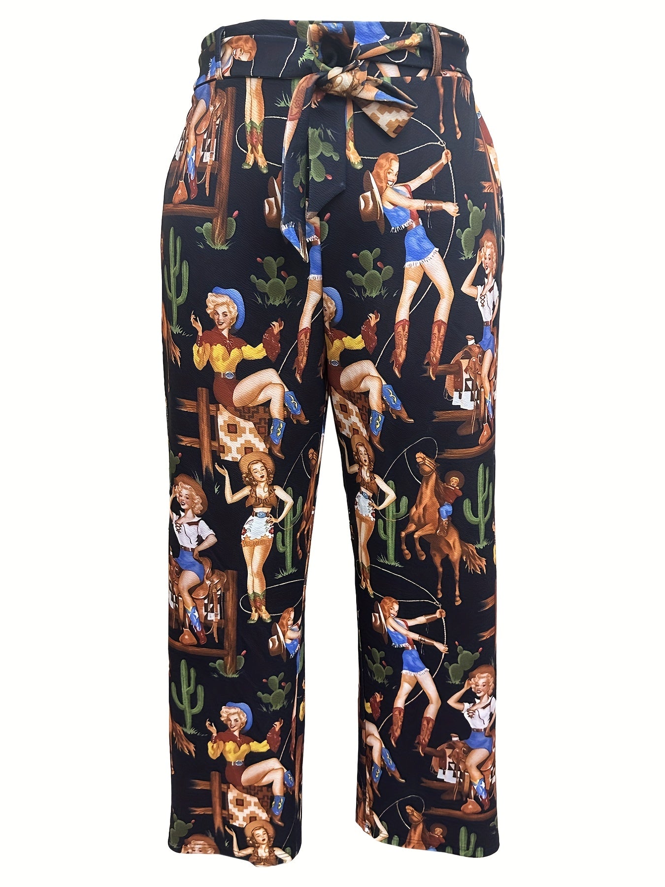 Western Style Pants Women's Plus Cartoon Print Trousers