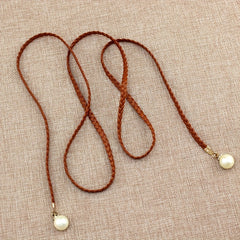 Faux Pearl Pendant Braided Belt for Women