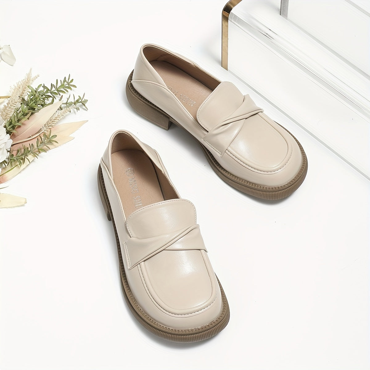 Women's Chunky Loafers Round Toe Slip On Shoes