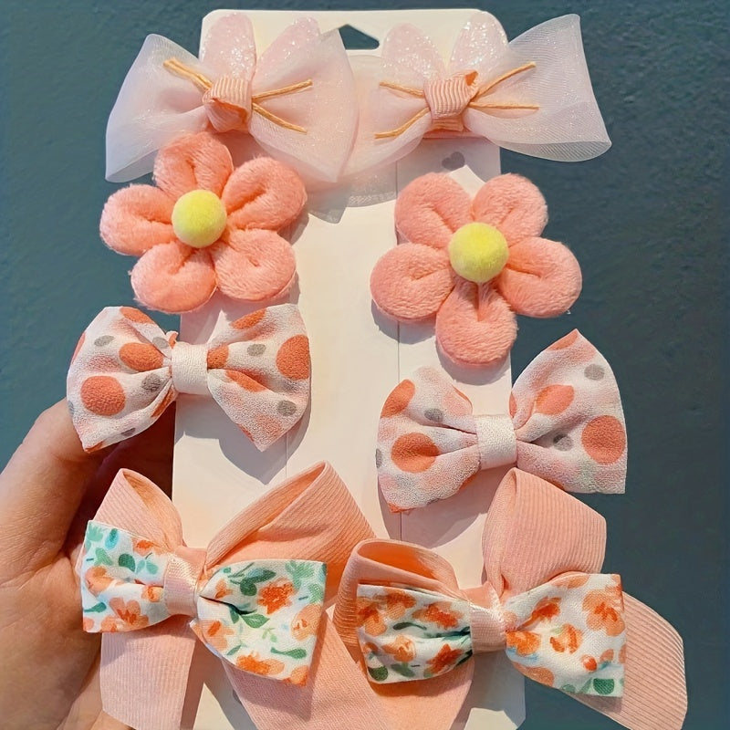 8pcs Baby Soft Bow Hair Clip Floral Printed Clip Sweet Hair Accessories
