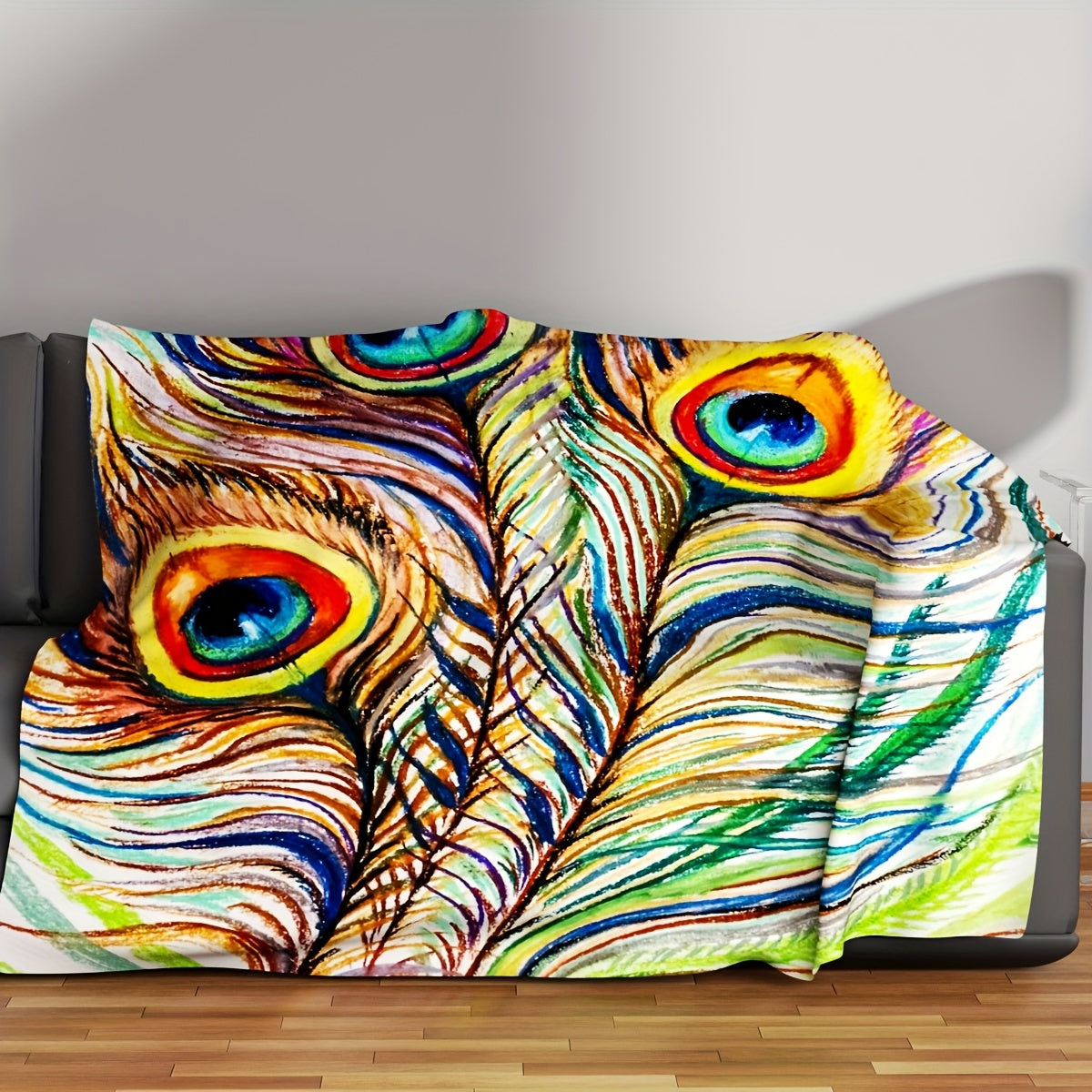 Peacock Feather Print Blanket Lightweight Soft Warm Throw