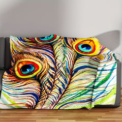 Peacock Feather Print Blanket Lightweight Soft Warm Throw