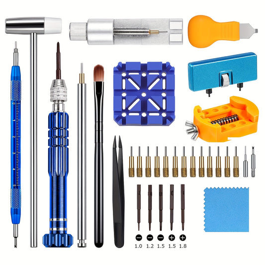 34pcs Watch Repair Kit w/ Link Removal & Resizing Tools & Opener Screwdriver Set