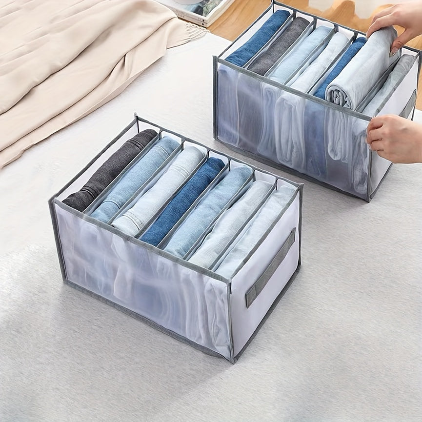 Jeans Closet Shelf Organizer 7 Grid Mesh Foldable Drawer Storage Box