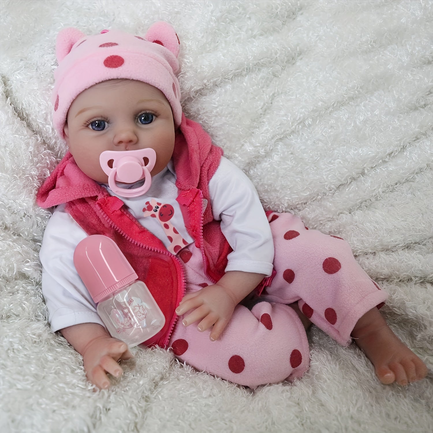 Realistic Reborn Doll with Pink Onesie & Polka Dot Pants