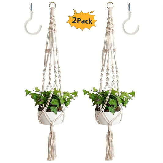 2 Pack Macrame Plant Hanger for Indoor & Outdoor - Hanging Planter