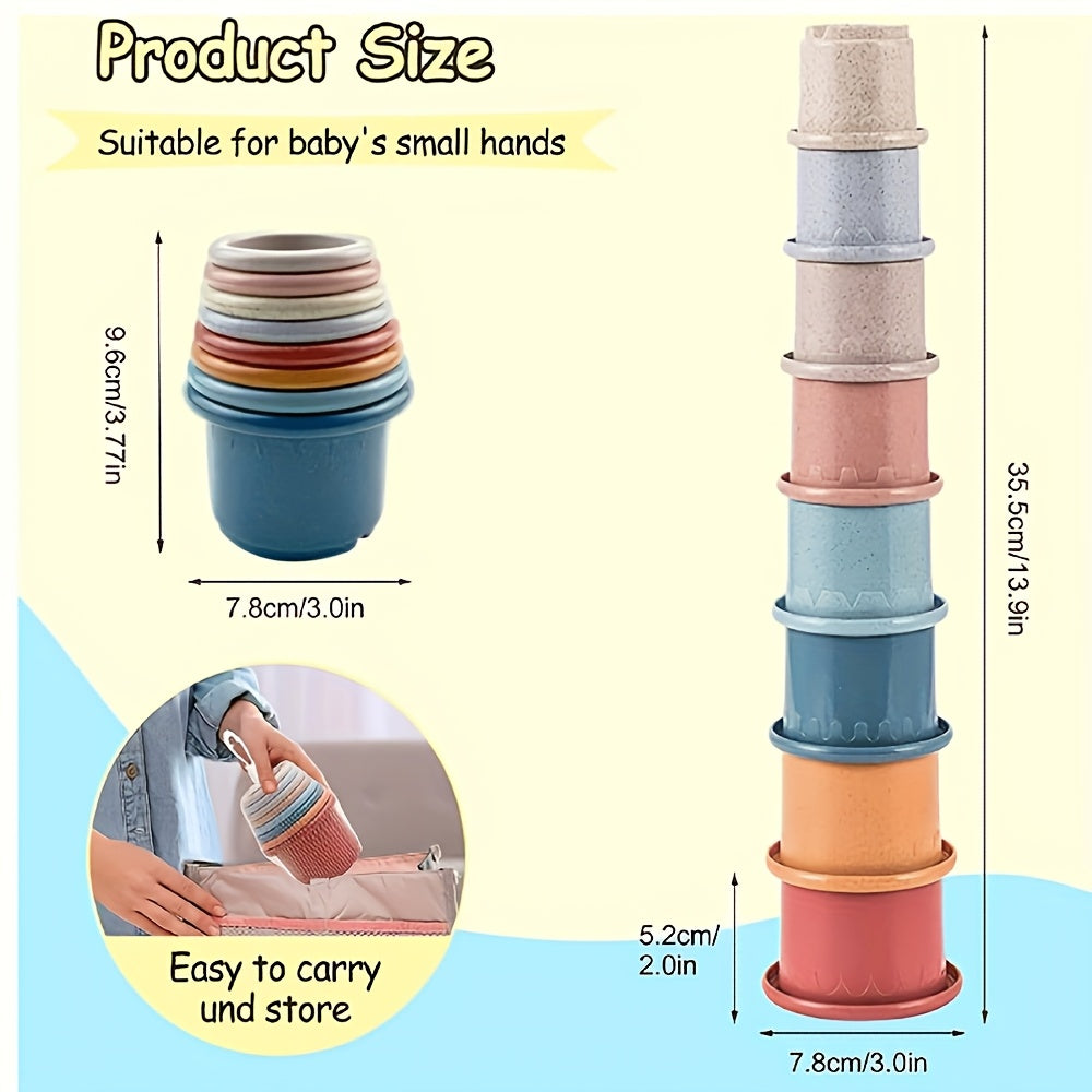 Colorful Stacking Cup Toy Set for Baby Bath - 8pcs