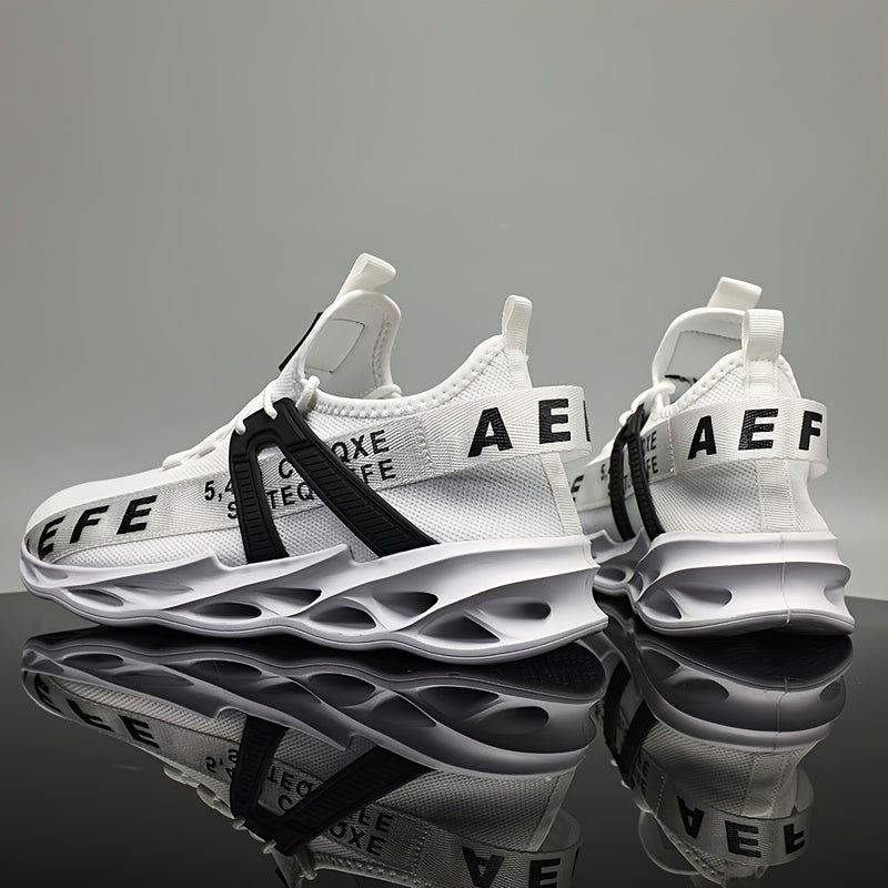 Men's Blade Sneakers Letter Print Lace Up Knitted Shoes