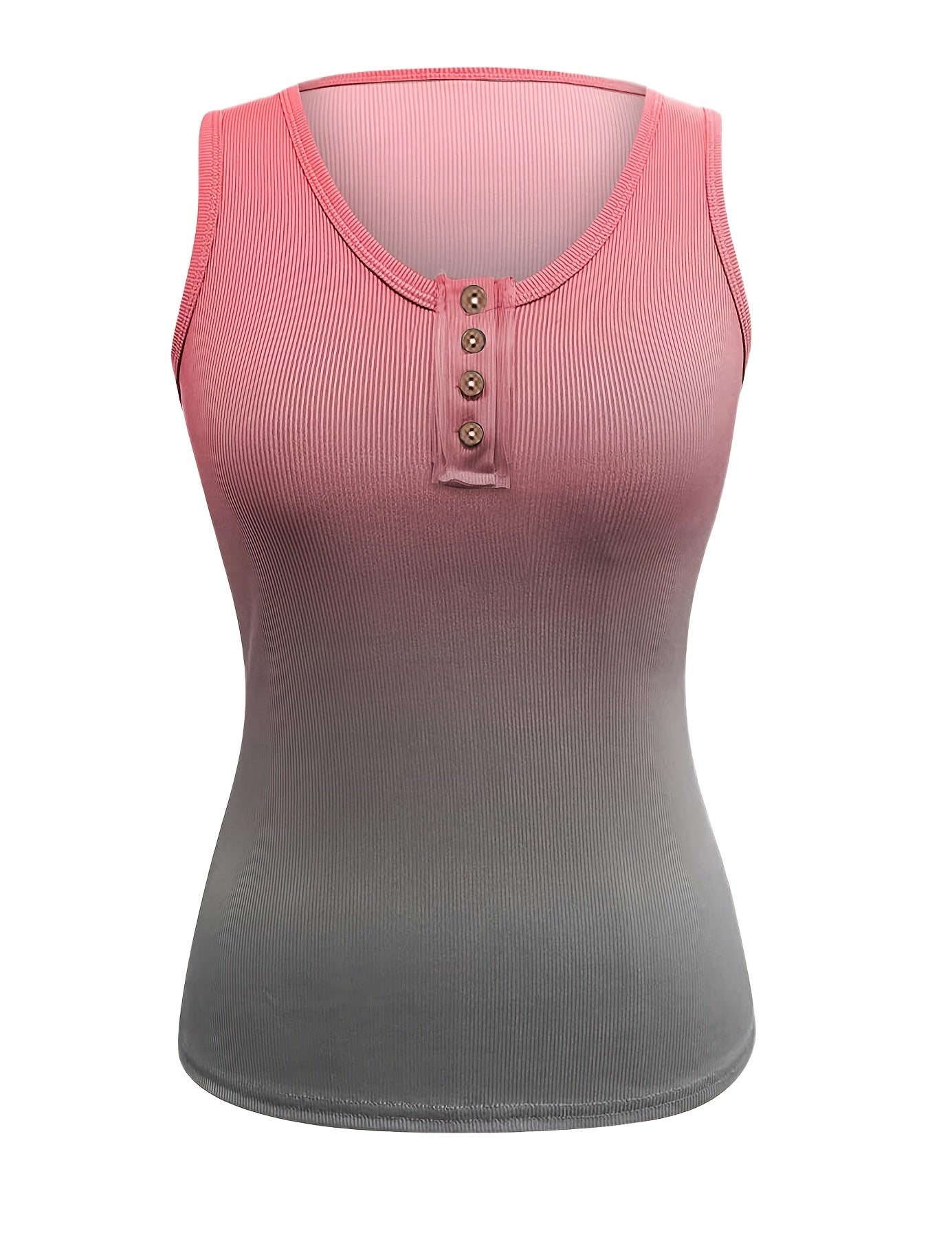 Ombre Print Ribbed Tank Top Plus Size Round Neck Casual Tank Top