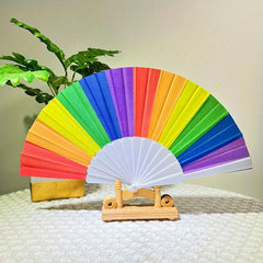 Rainbow Folding Fan Plastic Fan Bone Dance Fan Shoot Tool Craft Gift Fan