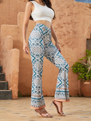 Geometric Pattern Flare Leg Pants Boho High Waist Pants For Women