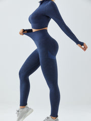 2pcs Workout Set Long Sleeve Top & High Waist Leggings Suit Women's Activewear