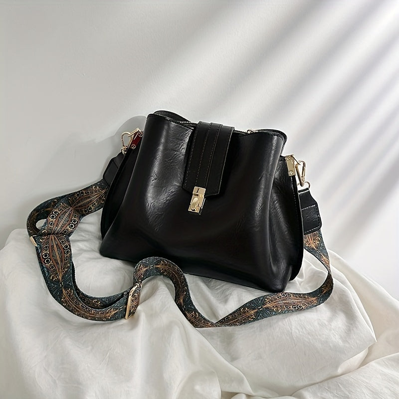 Ethnic Strap Crossbody Bucket Bag Retro Style