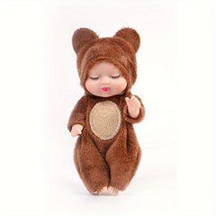 6 Cute Cartoon Stuffed Animal Dolls + Realistic Girl Doll Set