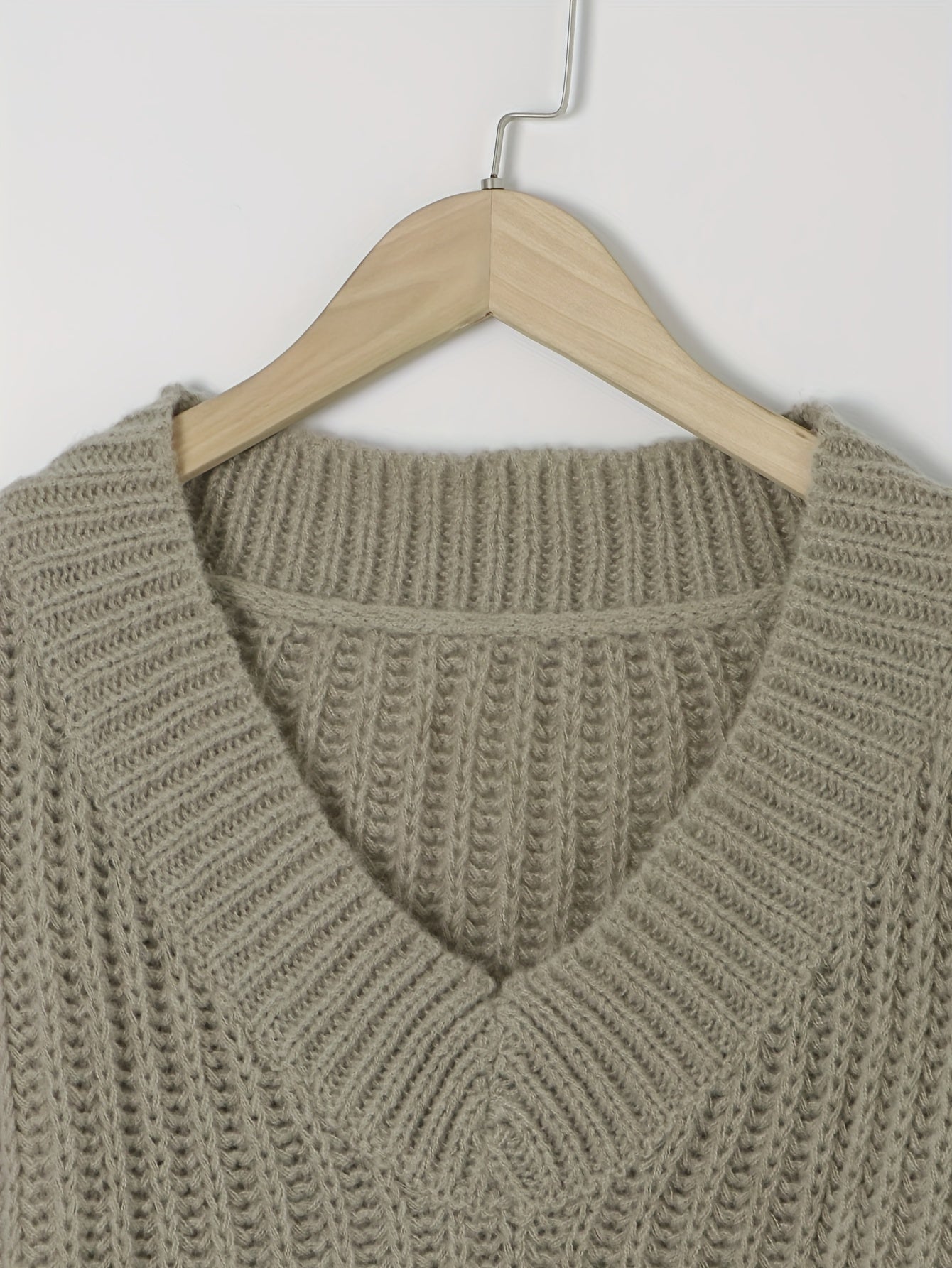  Casual V-Neck Sweater Solid Long Sleeve Jumper