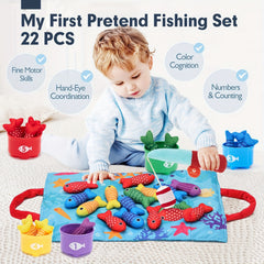 Toddler Cloth Fishing Game Gift 10-in-1 with Stacking Cups Counting Sorting