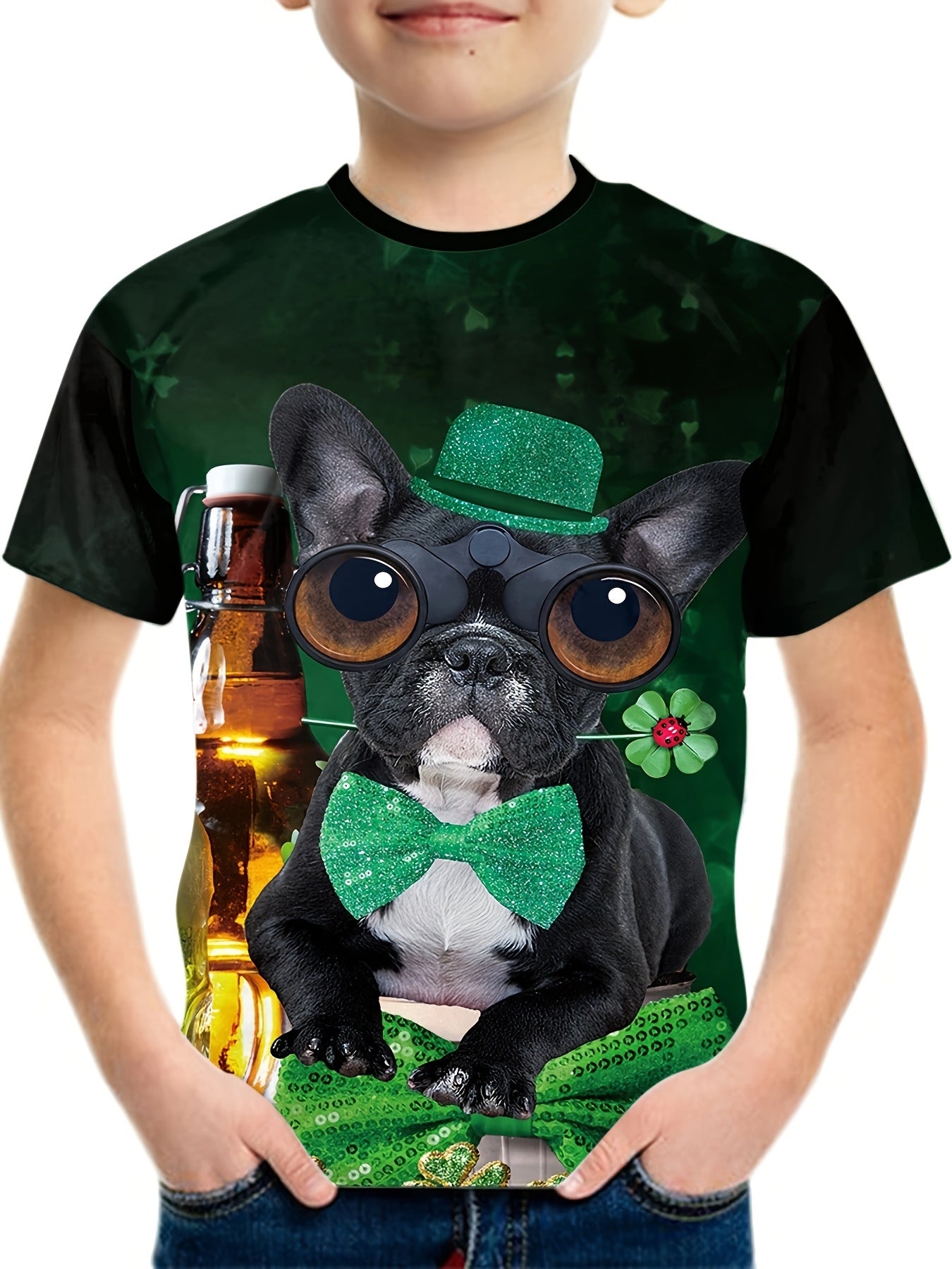 St Patrick's Dog 3D Print Boy's T-shirt Kids Casual Short Sleeve