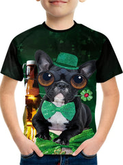 St Patrick's Dog 3D Print Boy's T-shirt Kids Casual Short Sleeve