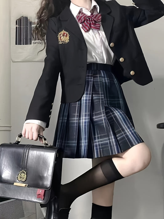 Embroidered 'JK' Uniform Blazer Jacket Preppy Style