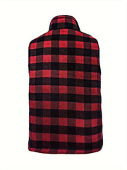  Gingham Print Fleece Liner Vest Coat