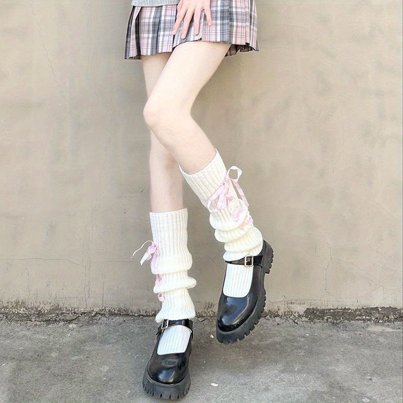 Solid Cross Strap Leg Warmers Knee High Socks Stockings