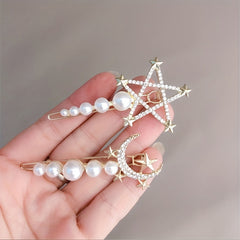 Y2K Pearl Rhinestone Hair Pin Moon Star Hair Clips