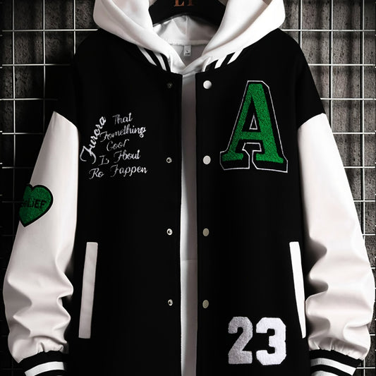 Men's Stand Collar Casual Sports Jacket Block Letter Embroidery Coat