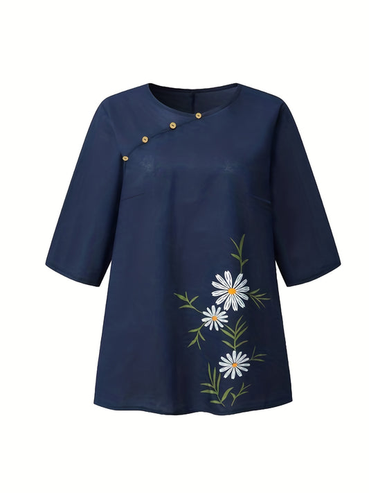  Retro Blouse Women's Plus Floral Print