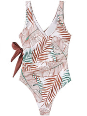 Leaf Print Tie Side One Piece Swimsuit