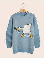 Cartoon Duck Pattern Crew Neck Sweater for Men