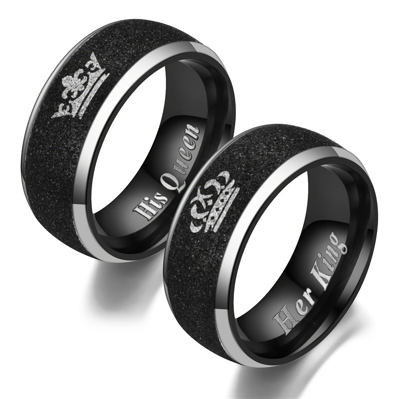 Stainless Steel Couple Crown Ring Set His Queen Her King Engagement Rings