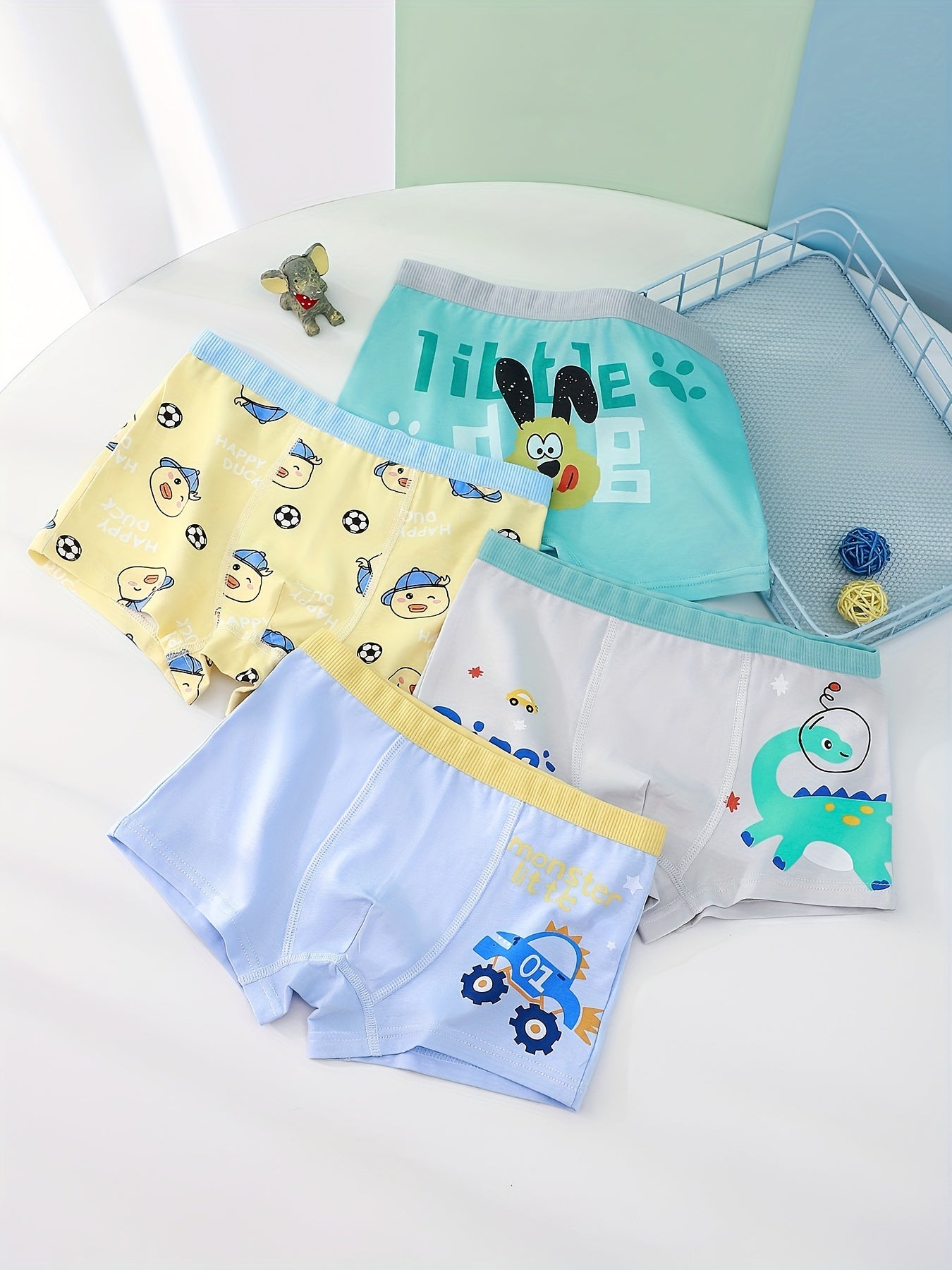 4pcs Boy's Boxer Briefs Cartoon Print Elastic Waist Shorts