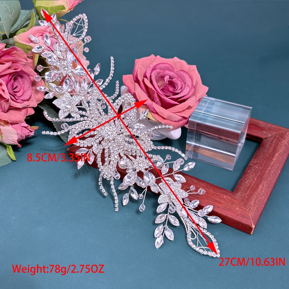 Sparkling Wedding Headpiece with Beaded Floral Arch & Sheer Panel
