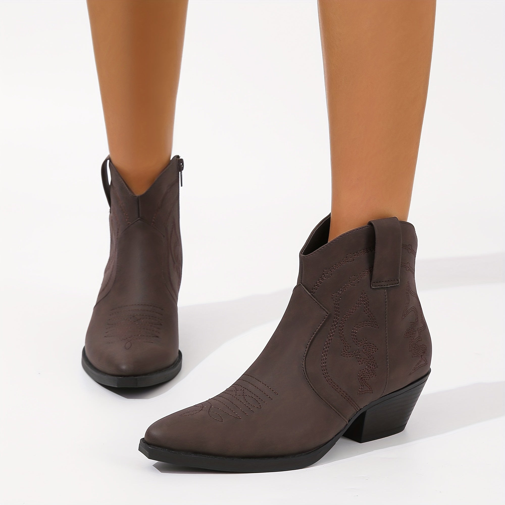 Women's Chunky Heel Western Ankle Boots