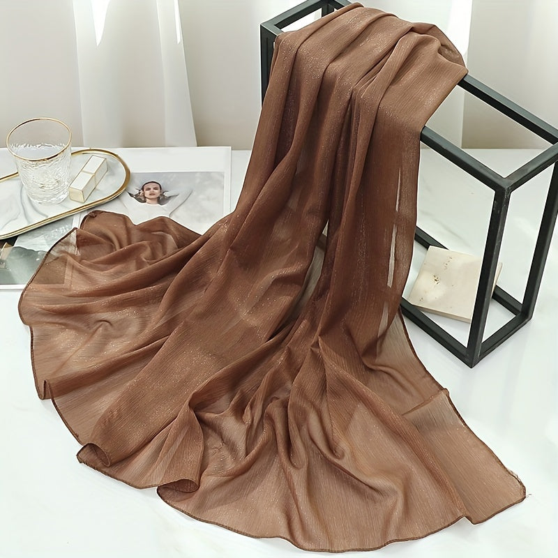 Glitter Chiffon Scarf Thin Breathable Pleated Shawl