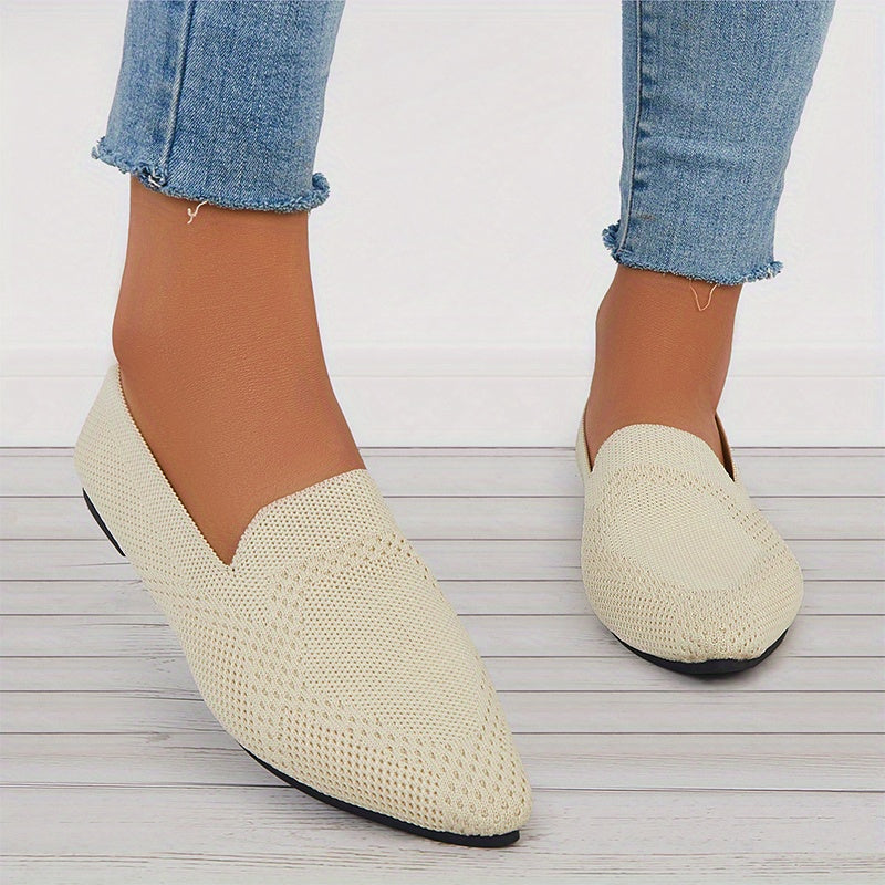 Women's Pointed Toe Ballet Flats Knit Slip On Shoes Casual Breathable