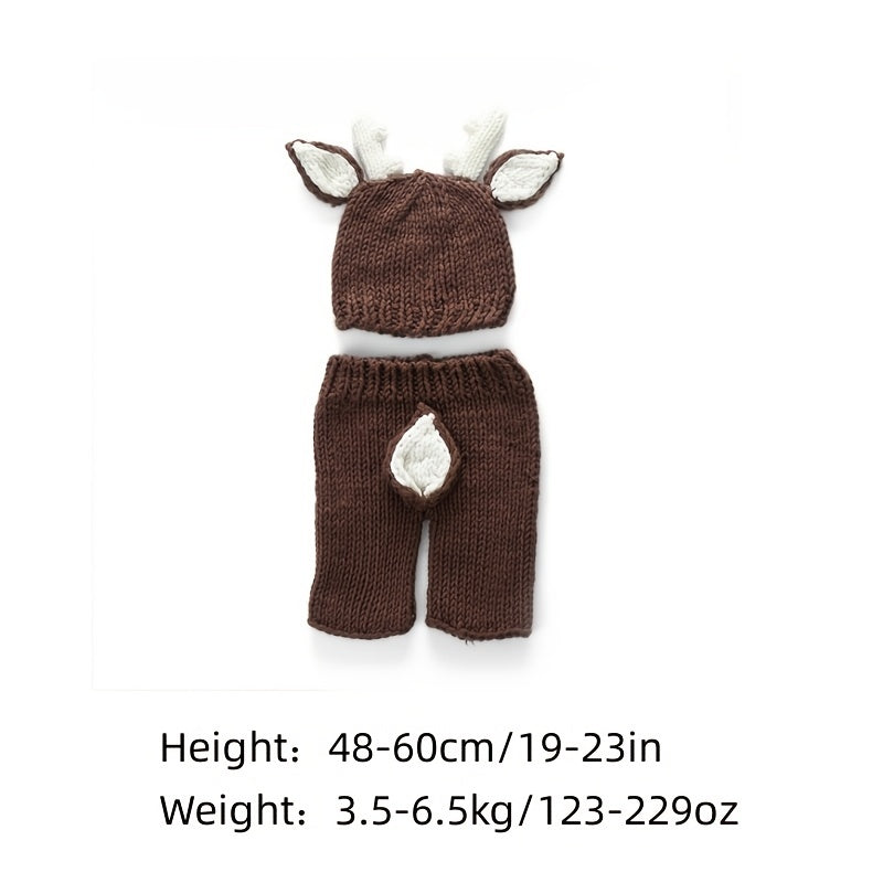 2pcs Deer Hats With Shorts Handknitted Baby Newborn Photography Props