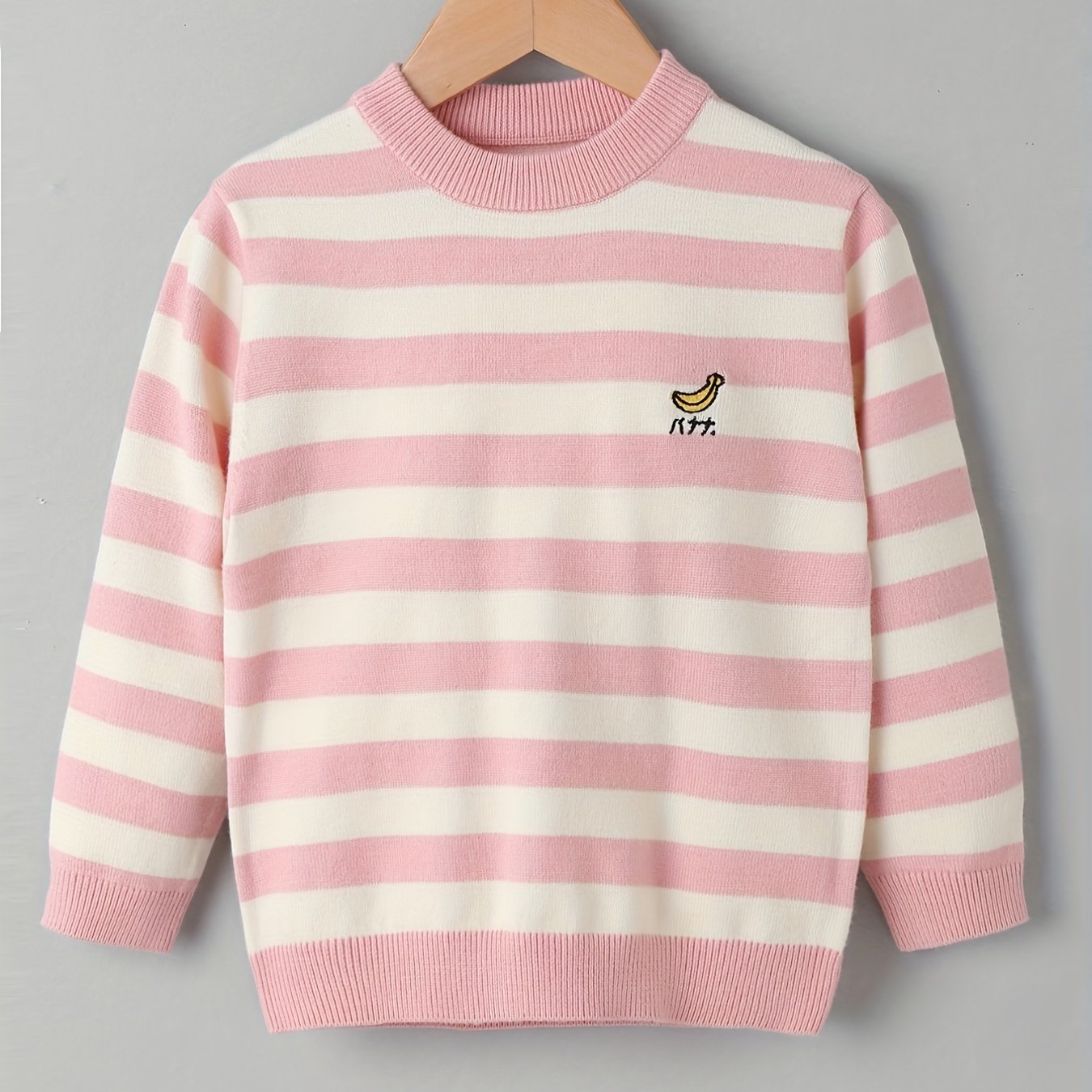 Girls' Stripe & Embroidered Knit Sweater Pullovers