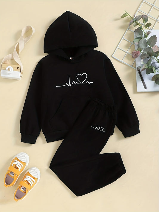Girl's Heart Hoodie & Sweatpants Set Casual Outfits Kids Clothes