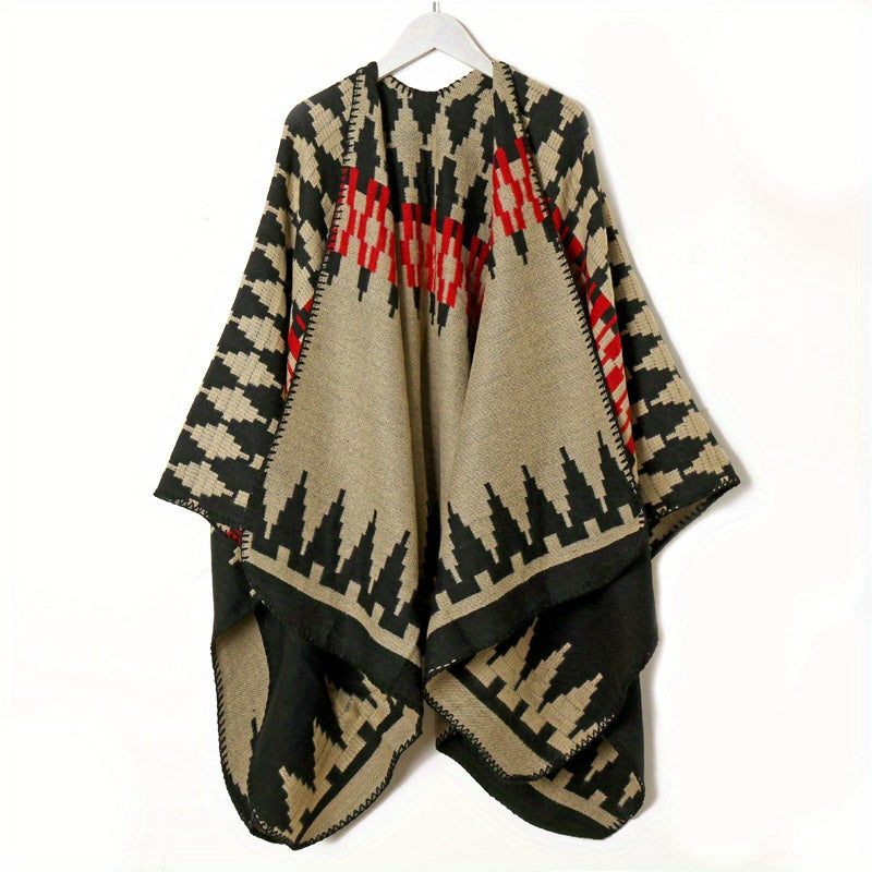 Boho Geometric Jacquard Shawl Windproof Cape Large Blanket Scarf