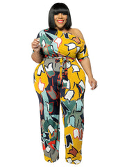  Graphic Print One Off Shoulder Jumpsuit