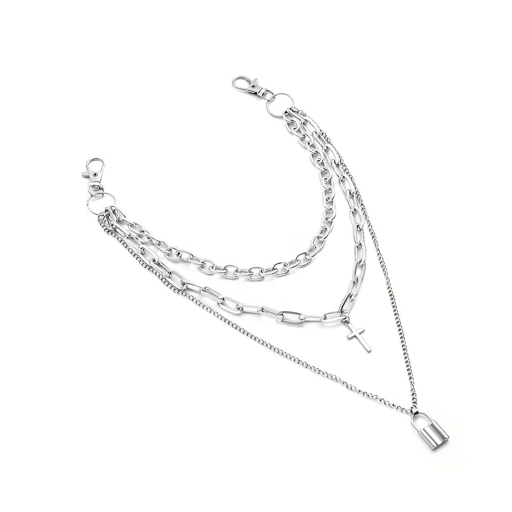 Lock And Cross Pendant Metal Chain Men's Waist Chain
