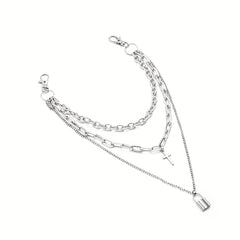 Lock And Cross Pendant Metal Chain Men's Waist Chain