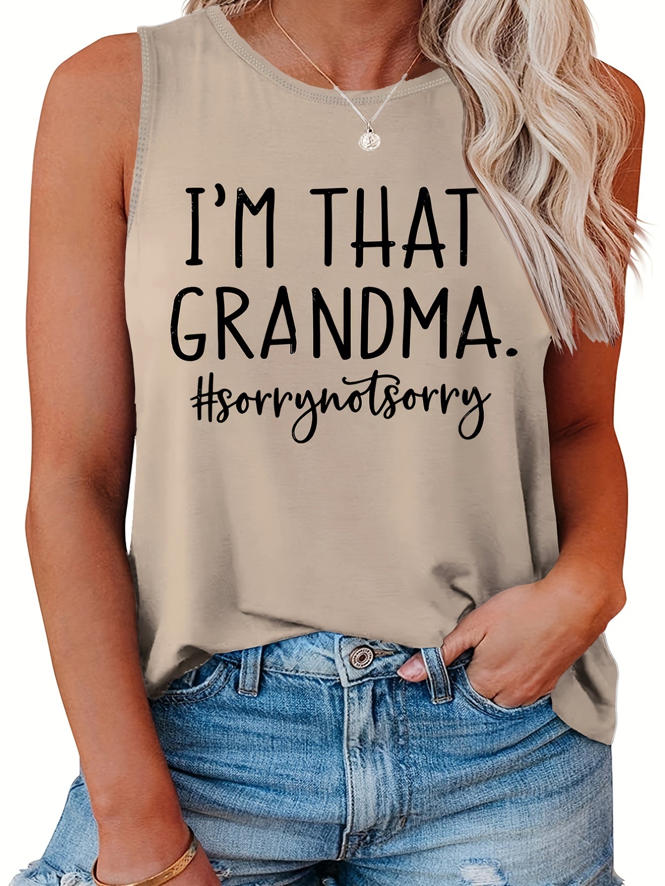  Casual Family Tank Top Women's Plus Slogan Print Round Neck