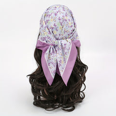 Purple Floral Print Bandana Satin Square Scarf Neckerchief Head Wrap
