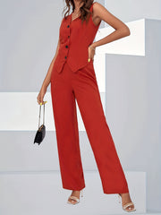 Sleeveless Vest & Wide Leg Pants Set Women's Clothing