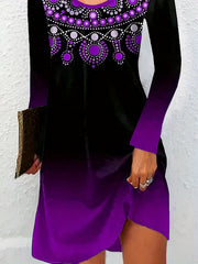  Ombre & Dot Print Long Sleeve Dress